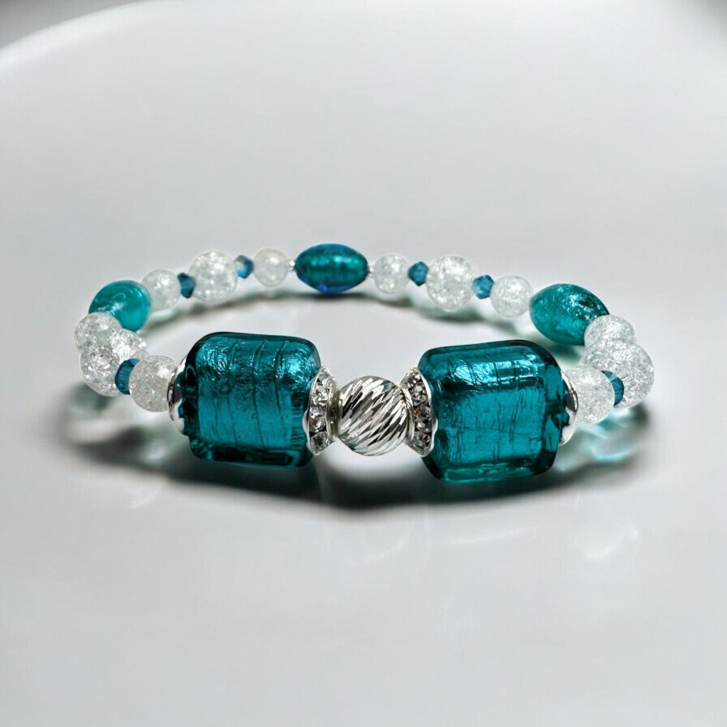 Truly Teal Murano Cube Bracelet Kit - Assembled (Shot 2)