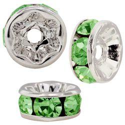 8mm S/S Plated Roundell- Peridot (pk10)