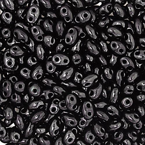 Twin 2Hole Bead 2.5x5mm apx22g Opaque Black - Too Cute Beads