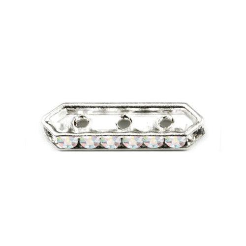 Swarovski 3-Strand 19x5mm Sterling Silver Plated Bridge Spacer - Crystal AB (1 Piece) - Too Cute Beads