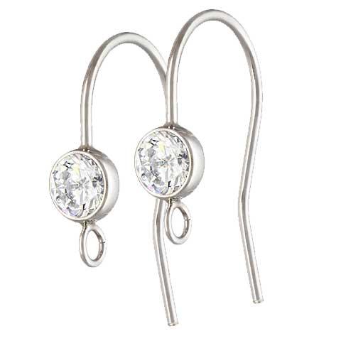 .925 Sterling Silver CZ French Wire - Crystal (1 Pair) - Too Cute Beads