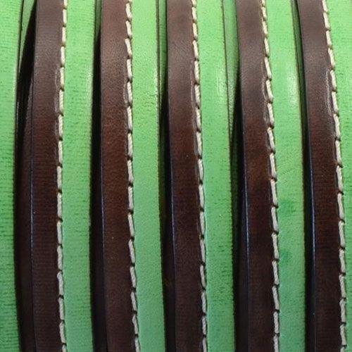 10 x 2mm two tone Flat Greek Leather - Brown and Green (Sold by the Inch) - Too Cute Beads