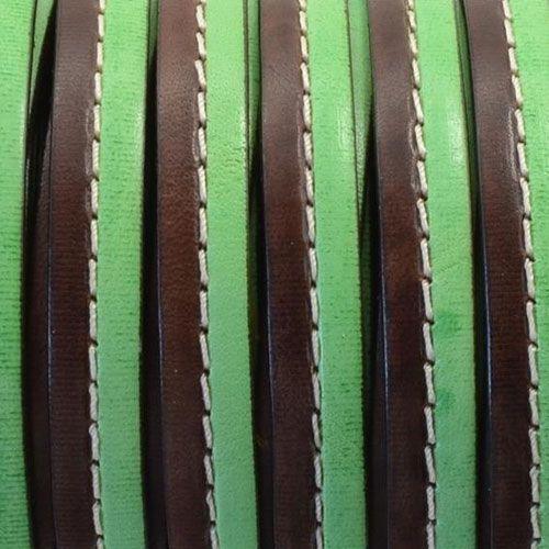 10 x 2mm two tone Flat Greek Leather - Brown and Green (Sold by the Inch) - Too Cute Beads