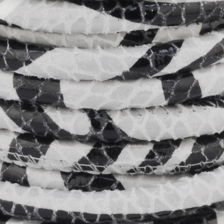 5mm Zebra Print Stitched Suede Round Leather Cord - Black and White (Sold per Inch)