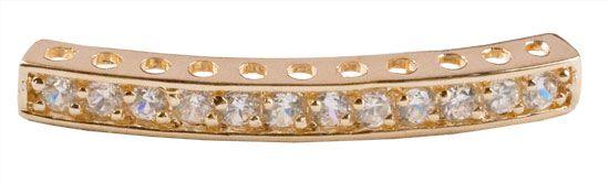 Bead Thru Bar 38x5mm (Wide) Gold Plate with Crystal CZ (1 Piece)