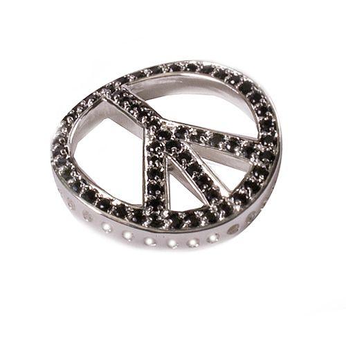Bead Thru Peace Sign 27mm Silver Plate with Jet CZ (1 Piece)