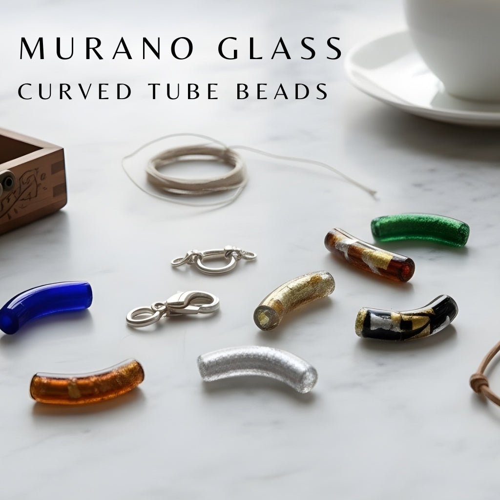 Murano Glass Curved Tube Beads – 35x7mm Handcrafted Italian Enchantment (Sold by the Piece)
