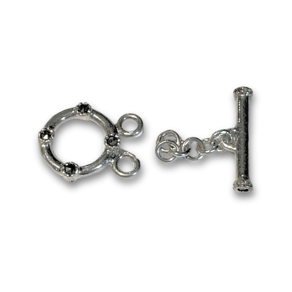 2 Strand 11mm Sterling Silver Toggle with Marcasite Stones
