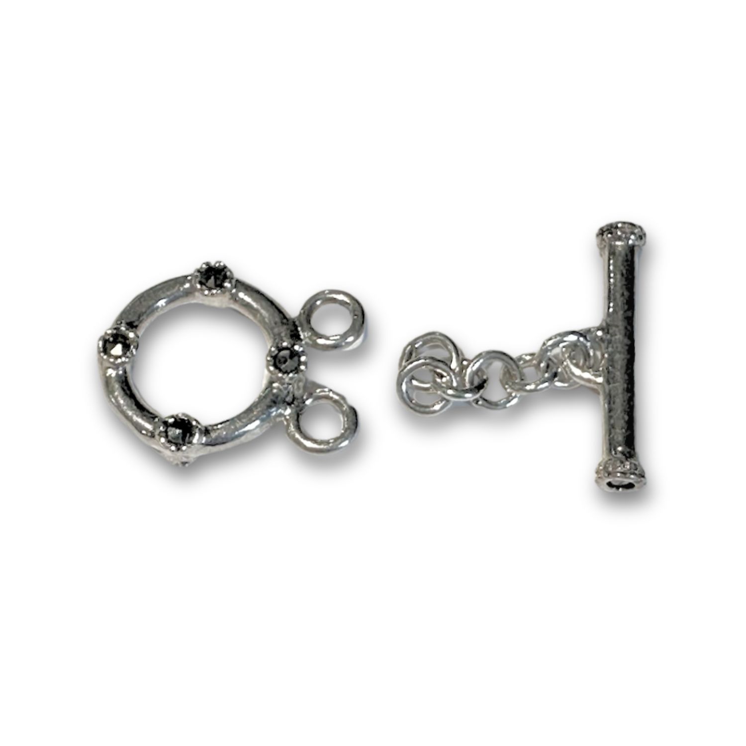 2 Strand 11mm Sterling Silver Toggle with Marcasite Stones