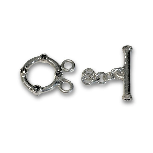 2 Strand 11mm Sterling Silver Toggle with Marcasite Stones