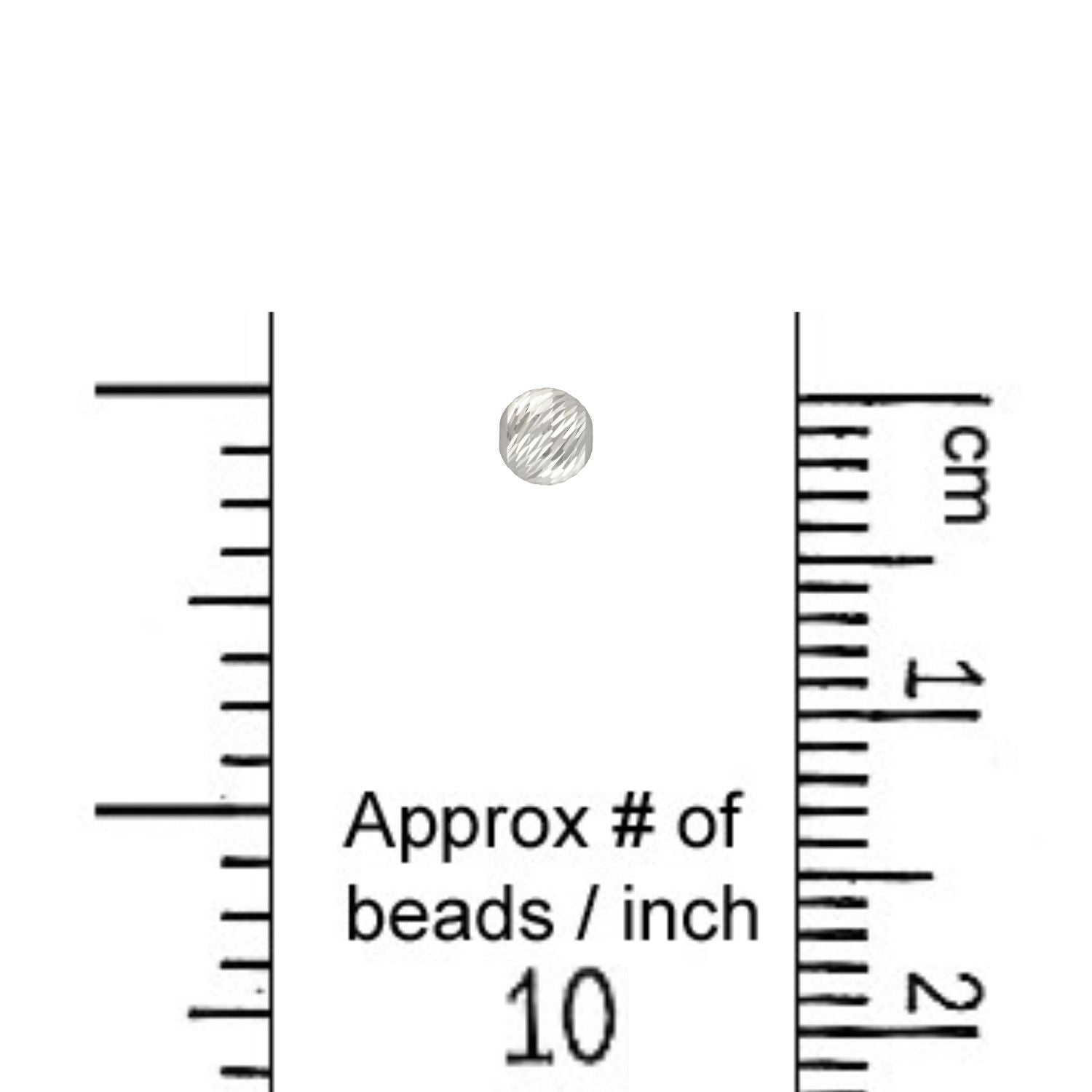 2.5mm Multi-Cut Bead next to a ruler with approximate beads per inch.