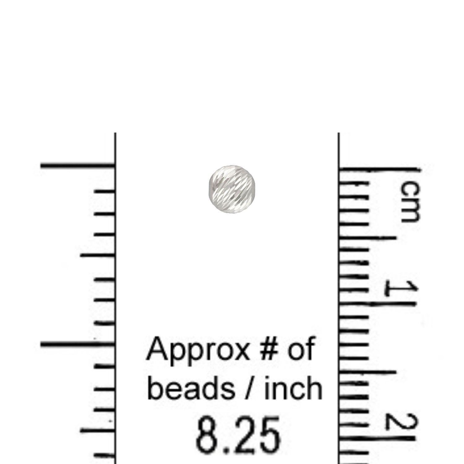 3mm Multi-Cut Bead next to a ruler with approximate beads per inch.