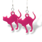 Pink cat-shaped earrings on a white background