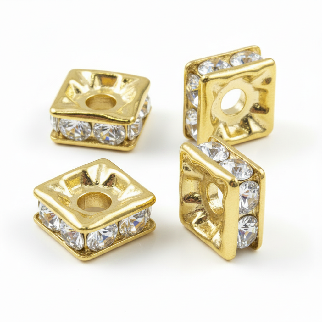4mm Gold Plate Squaredell - Crystal Clear