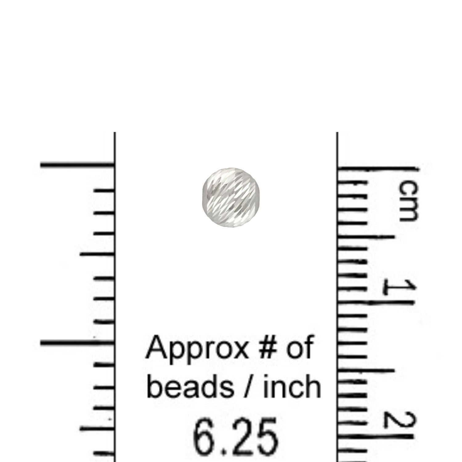 4mm Multi-Cut Bead next to a ruler with approximate beads per inch.