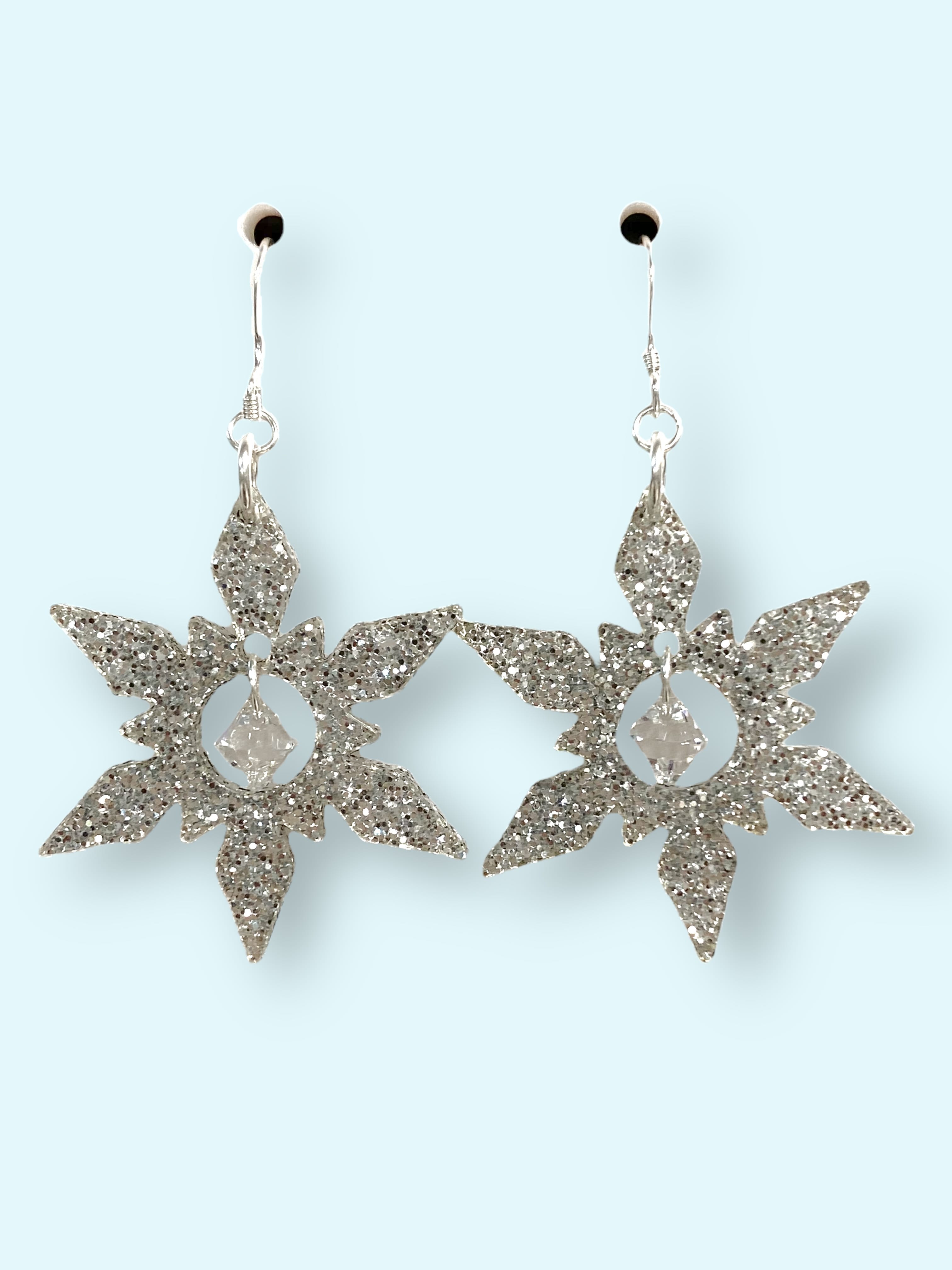 Captured Crystal Snowflake Earrings (Ready to Wear)
