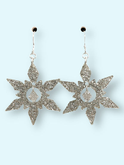 Captured Crystal Snowflake Earrings (Ready to Wear)