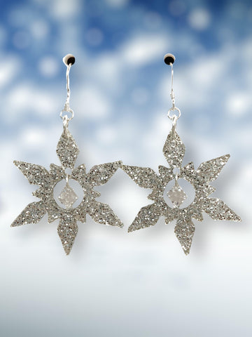 Captured Crystal Snowflake Earrings (Ready to Wear)