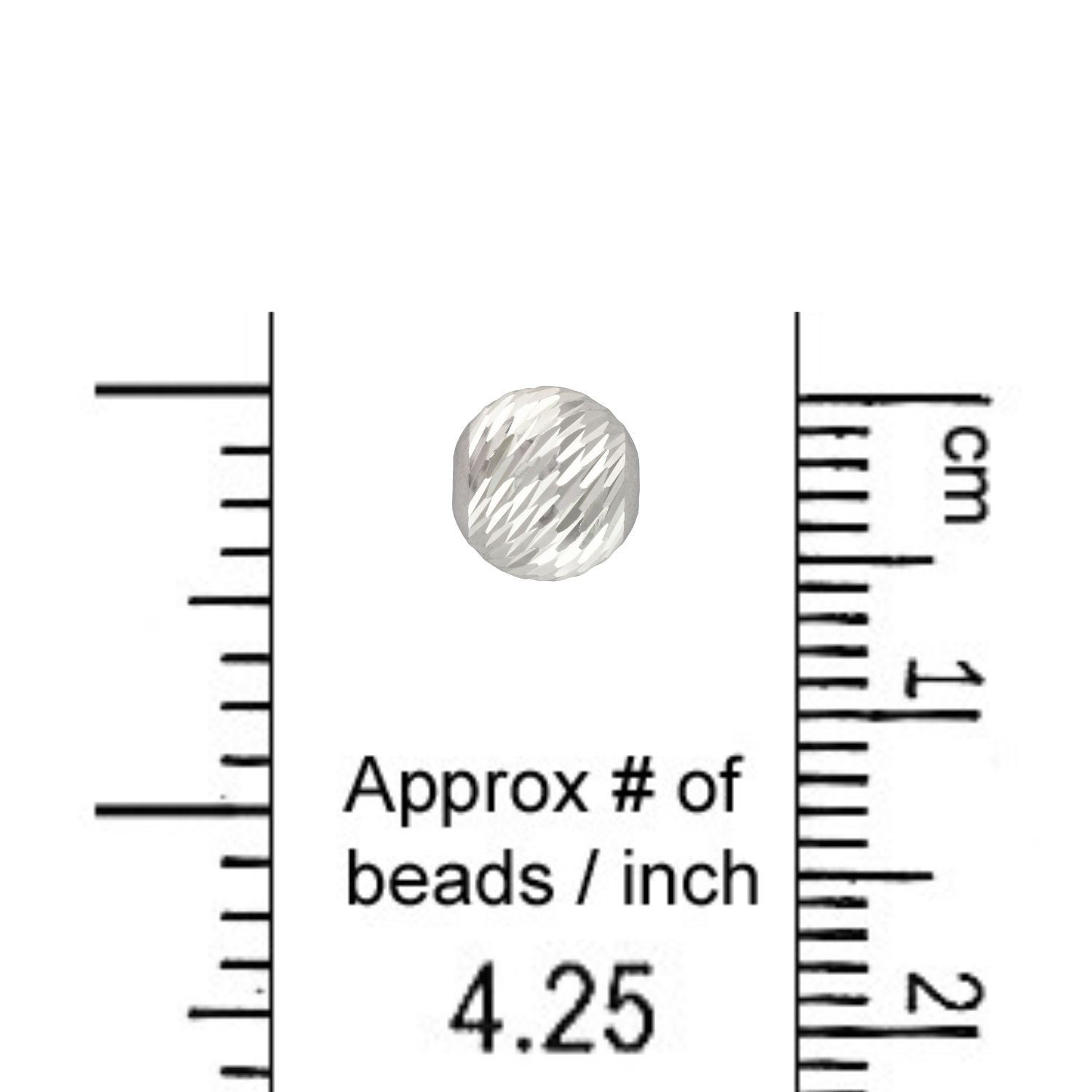6mm Multi-Cut Bead next to a ruler with approximate beads per inch.