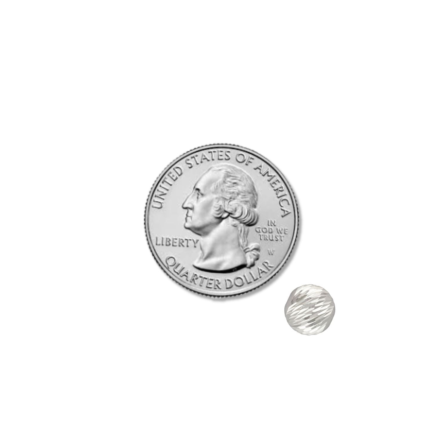 8mm Multi-Cut Bead next to a quarter for size reference.