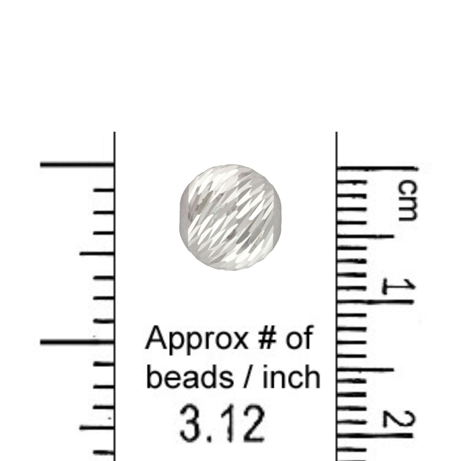 8mm Multi-Cut Bead next to a ruler with approximate beads per inch.
