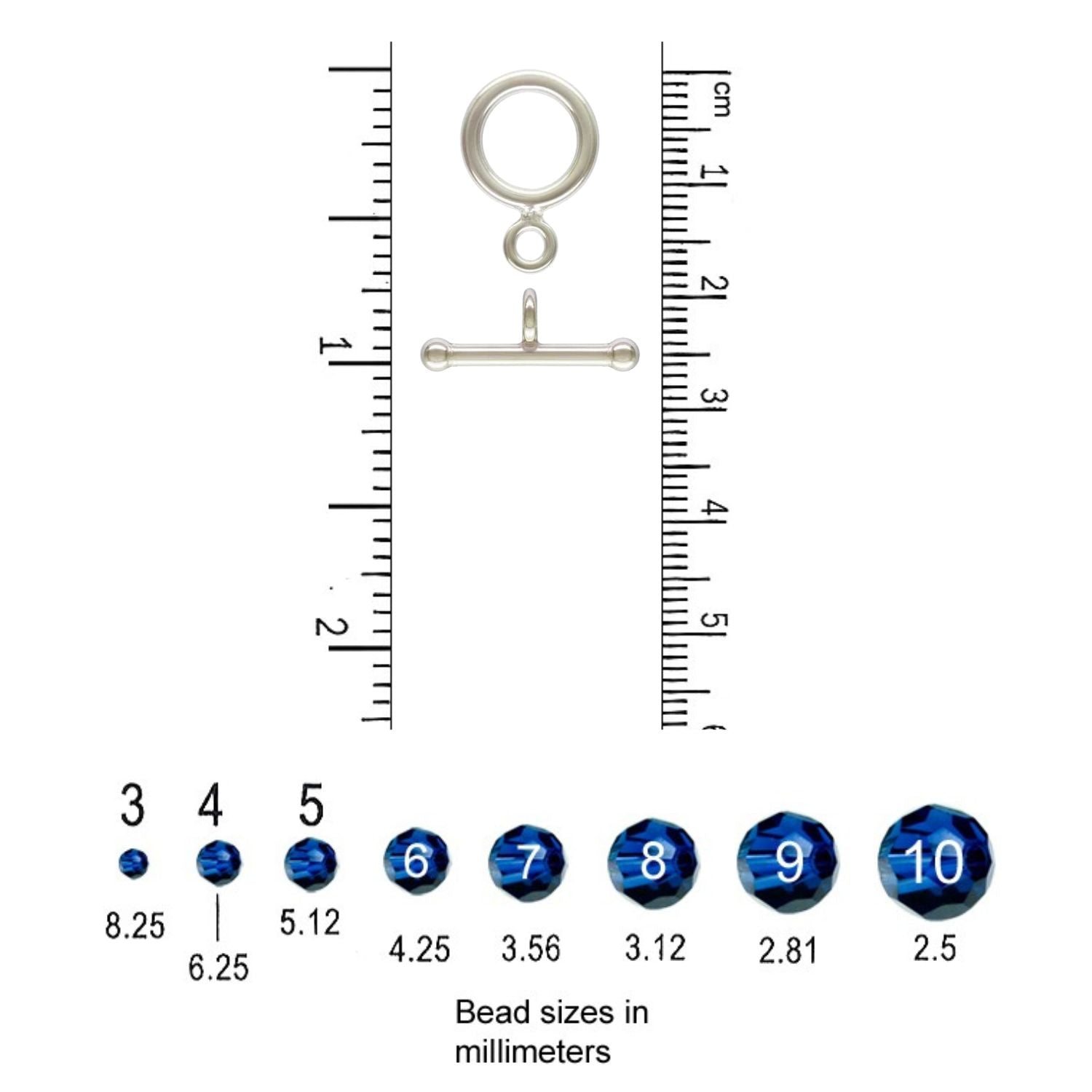.925 Sterling Silver Round Bead Toggle - 12mm (1 Set)