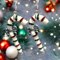 Candy Cane Christmas Earrings - Red Green and White
