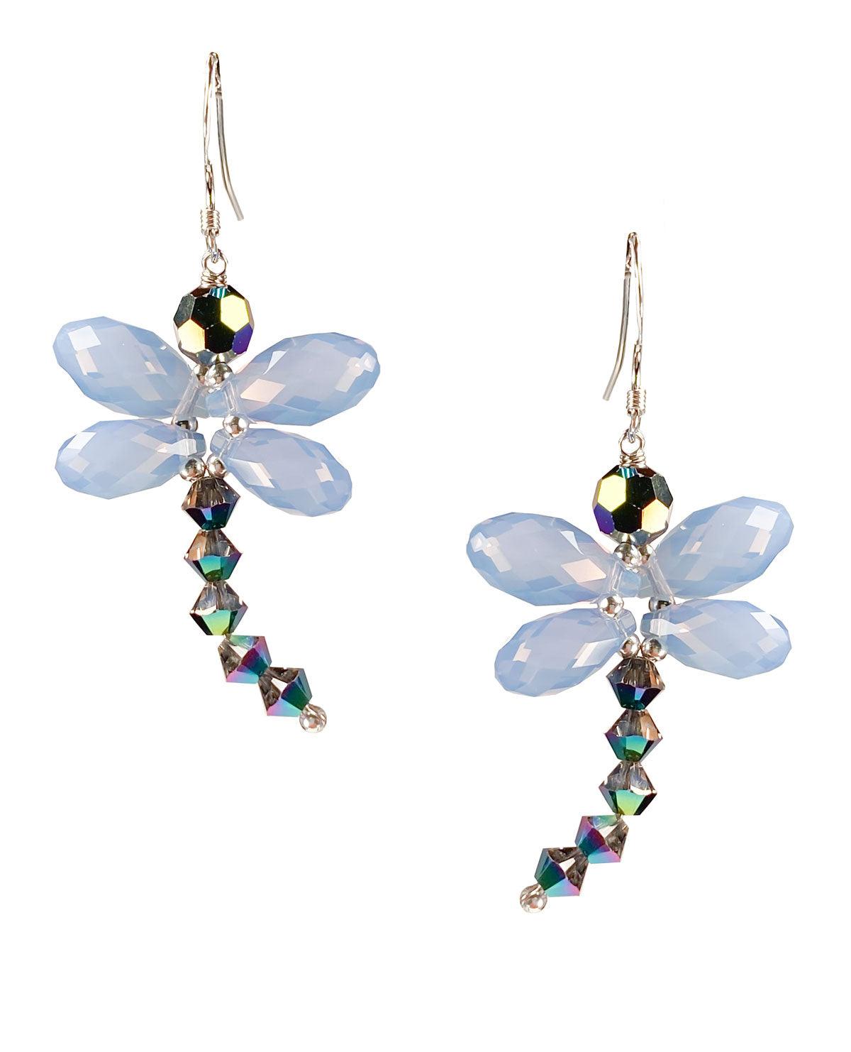 Air Blue Opal Dragonfly Earrings (Ready to Wear)