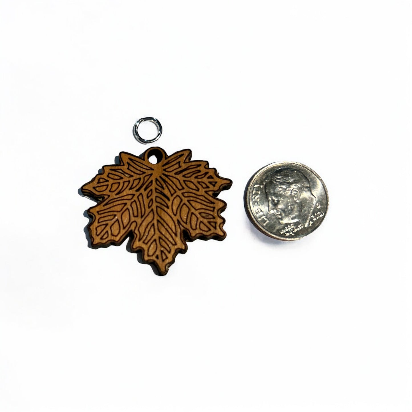 Etched Cherrywood Maple Leaf Charm / Pendant