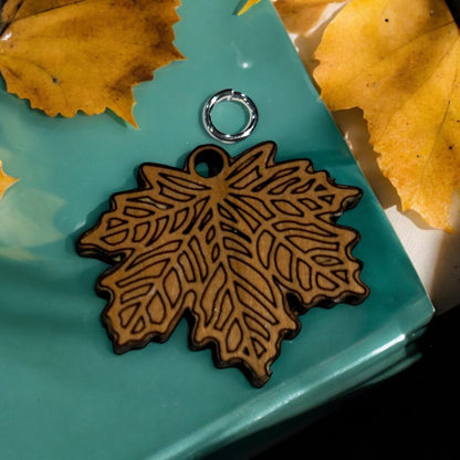 Etched Cherrywood Maple Leaf Charm / Pendant