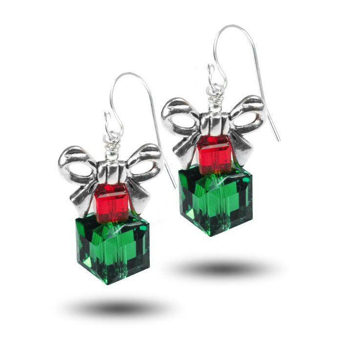 Christmas Present Earrings in Emerald (Ready to Wear)