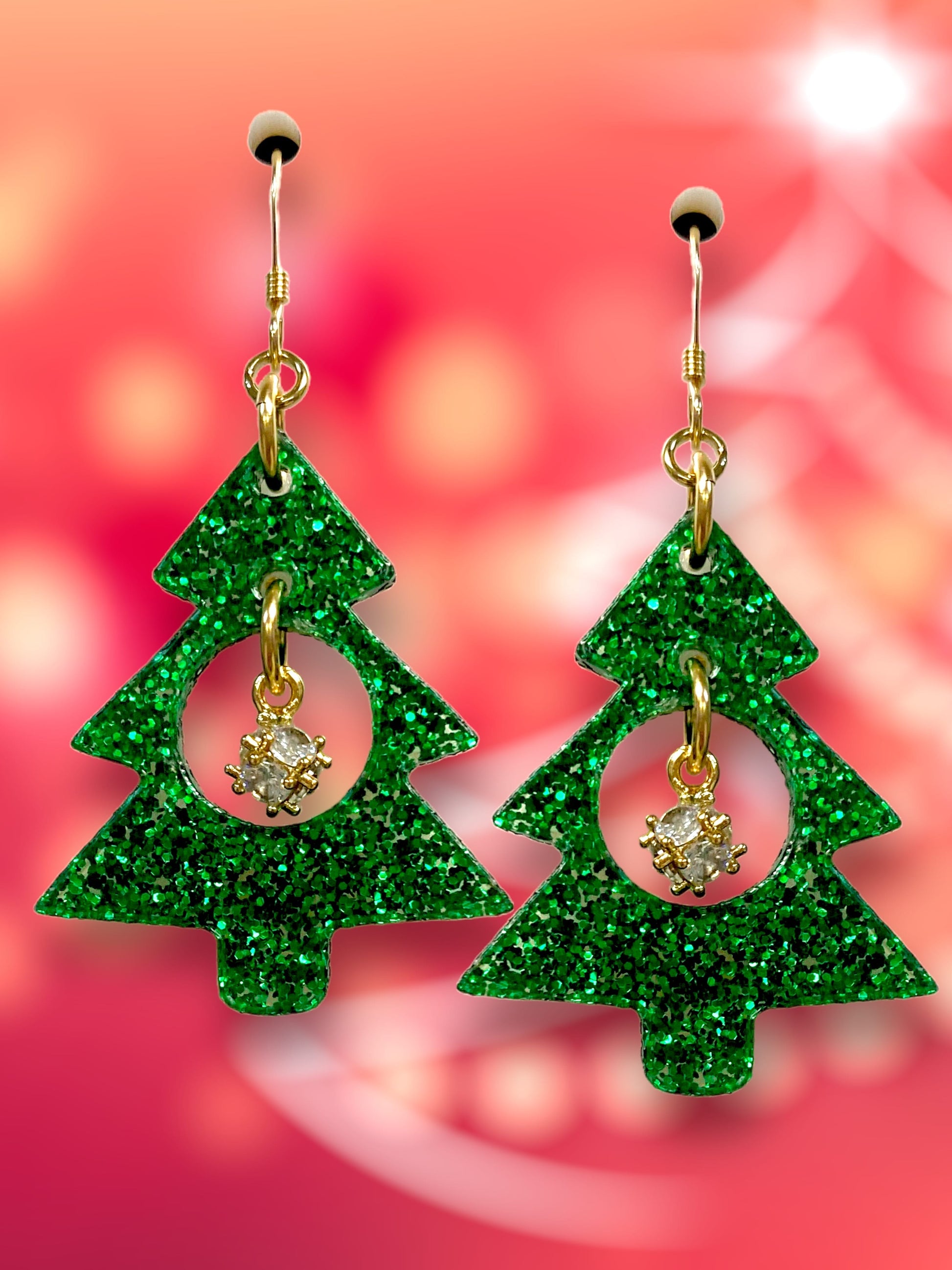 Golden Drop Christmas Tree Earrings (Ready to Wear)