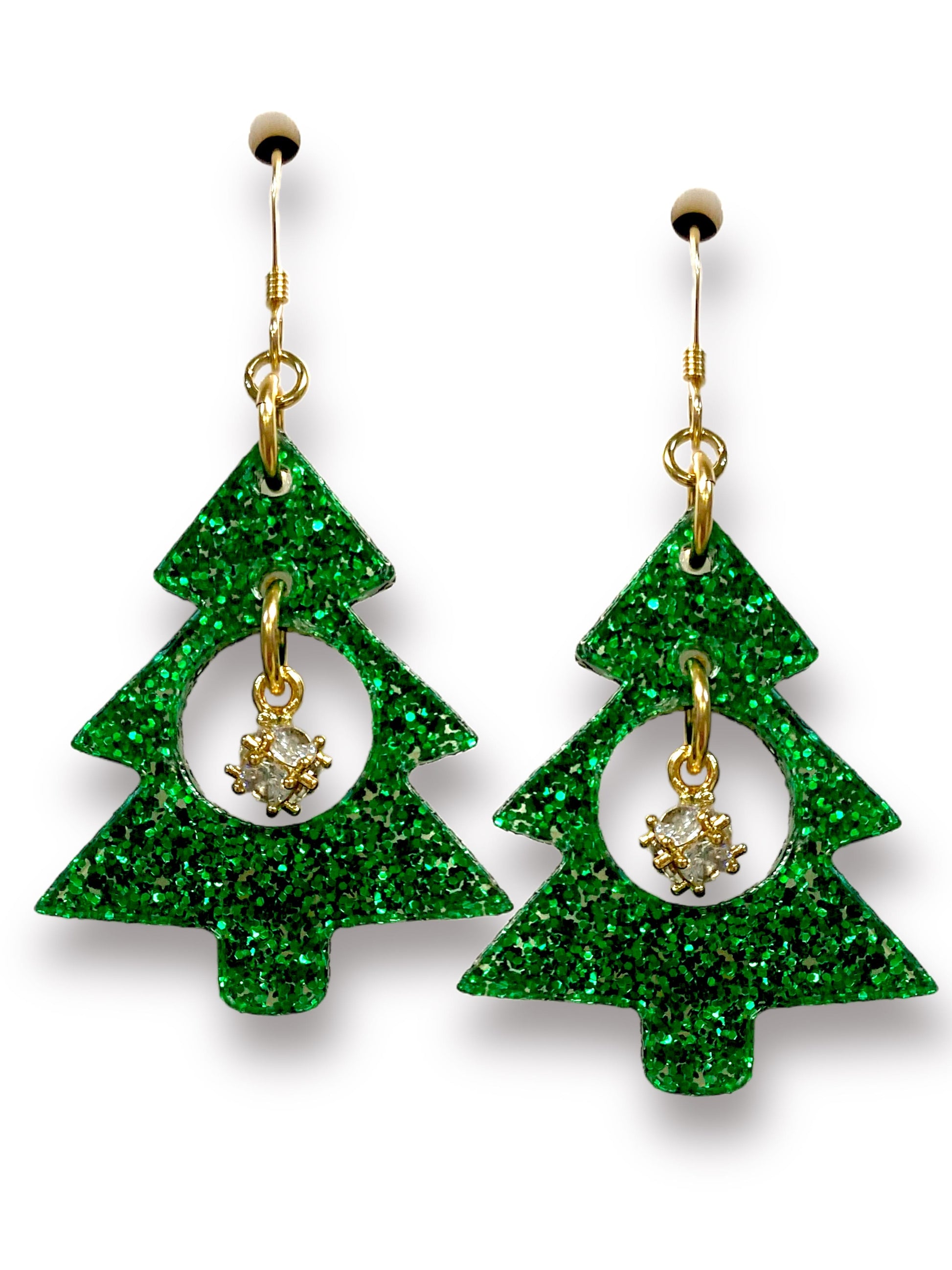 Golden Drop Christmas Tree Earrings (Ready to Wear)