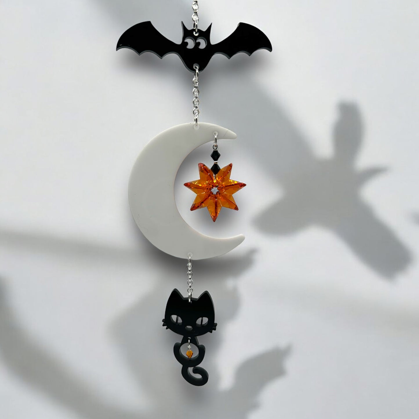 Moonlit Whiskers and Wings Halloween Suncatcher (Ready to Hang)