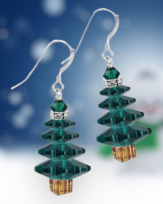 Emerald Christmas Tree Earrings (Ready to Wear)