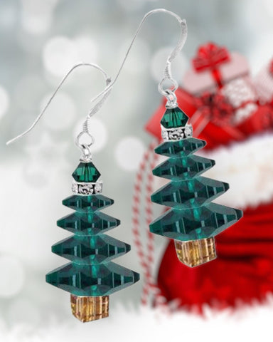 Emerald Christmas Tree Earrings (Ready to Wear)