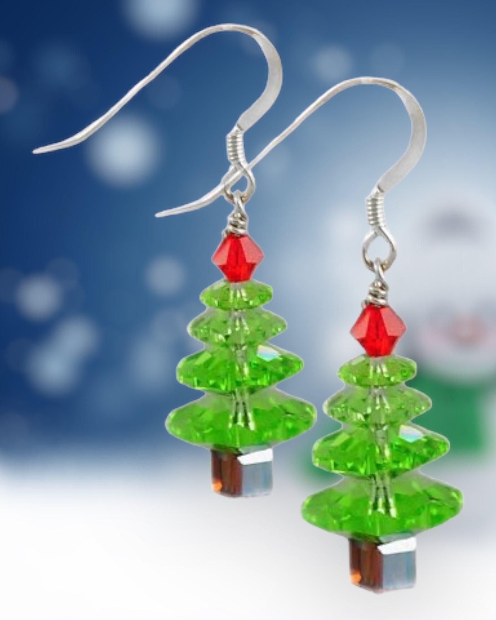 Swarovski Peridot / Siam Top Christmas Tree Earrings (Ready to Wear)