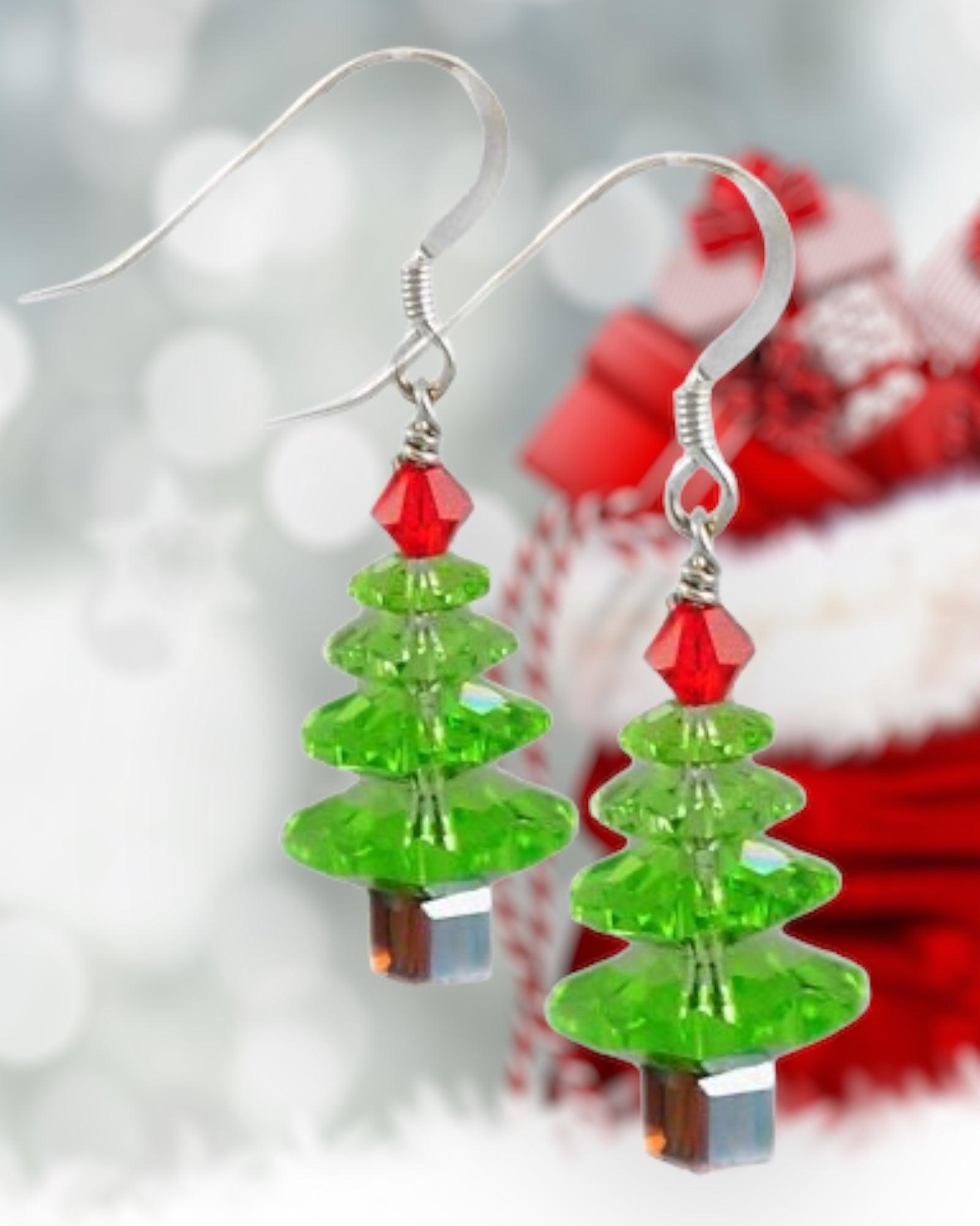 Swarovski Peridot / Siam Top Christmas Tree Earrings (Ready to Wear)