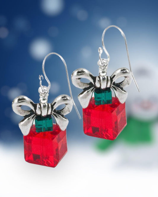 Christmas Present Earrings in Light Siam (Ready to Wear)