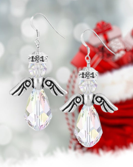 Swarovski Pewter Angel Christmas Earrings (Ready to Wear)