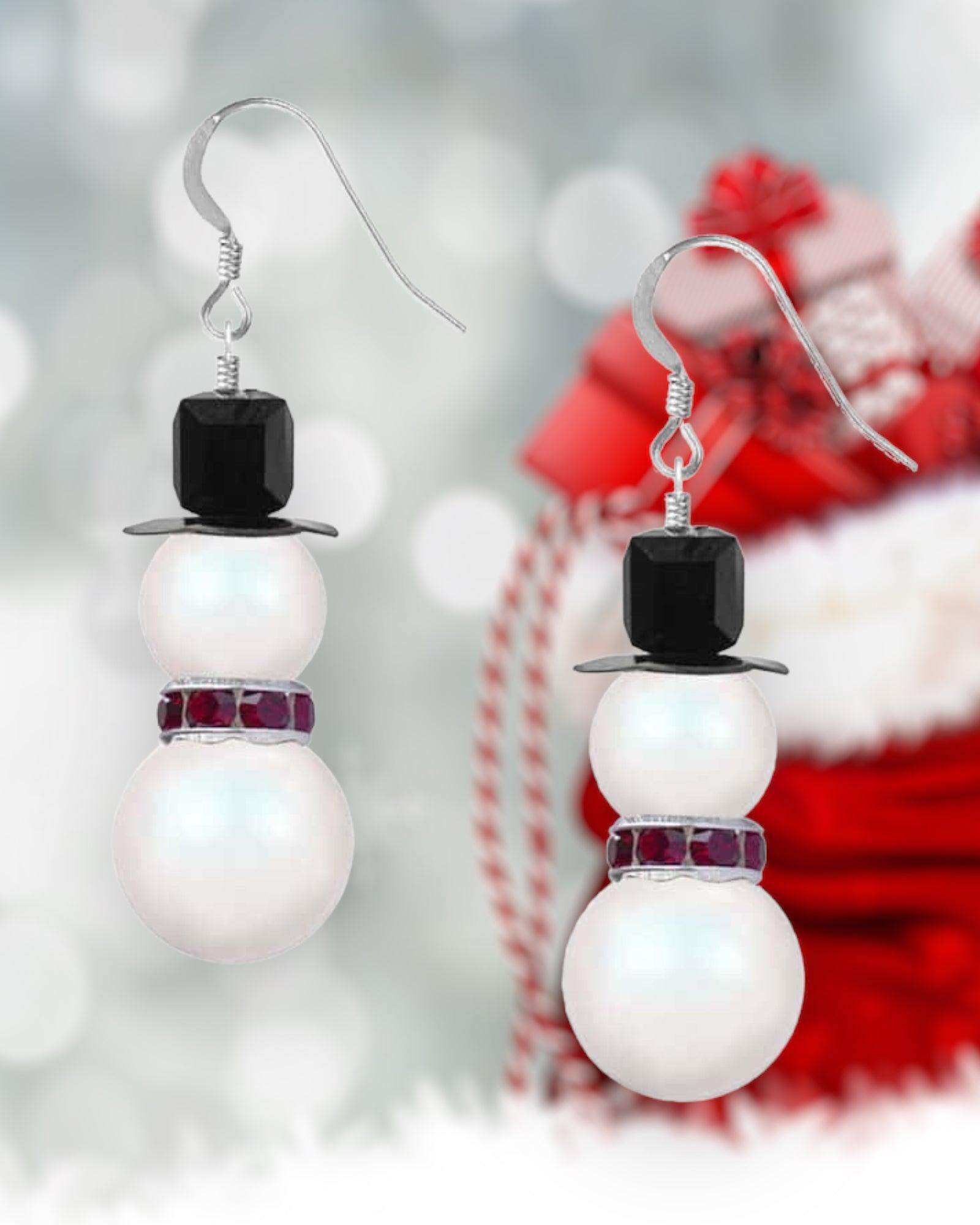 Pearl Snowman Earrings (Ready to Wear)