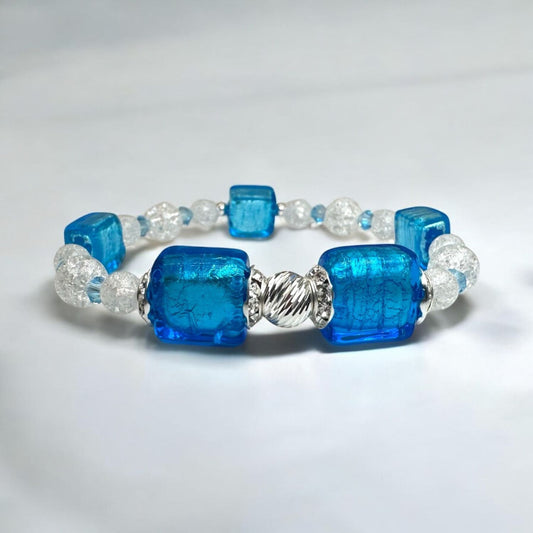 Sky Blue Murano Cube Bracelet Kit - Assembled (Shot 2)
