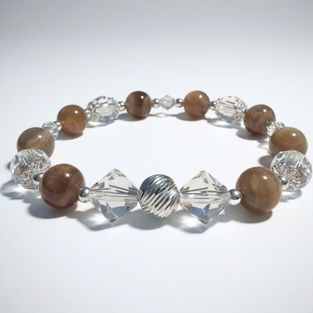 Grey Peach Moonstone &amp; Crystal Bracelet Kit