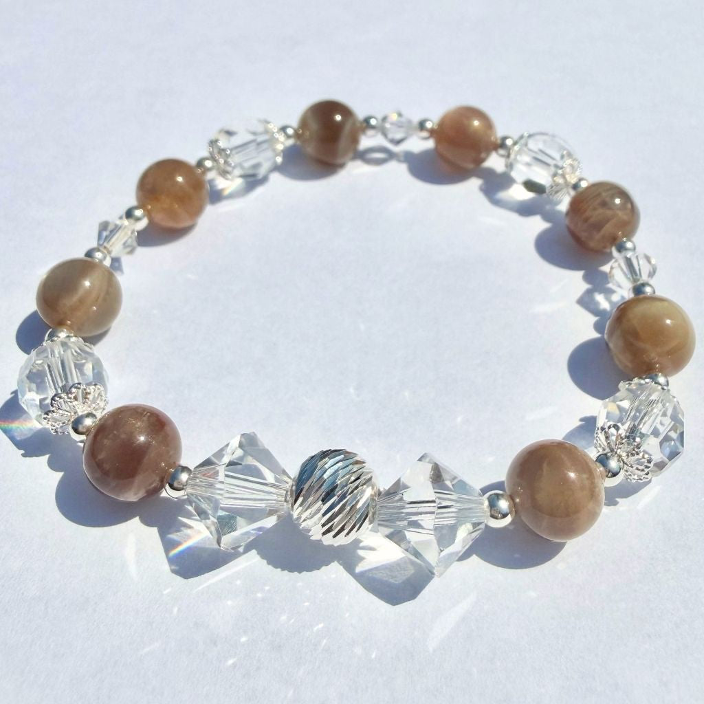 Grey Peach Moonstone &amp; Crystal Bracelet Kit