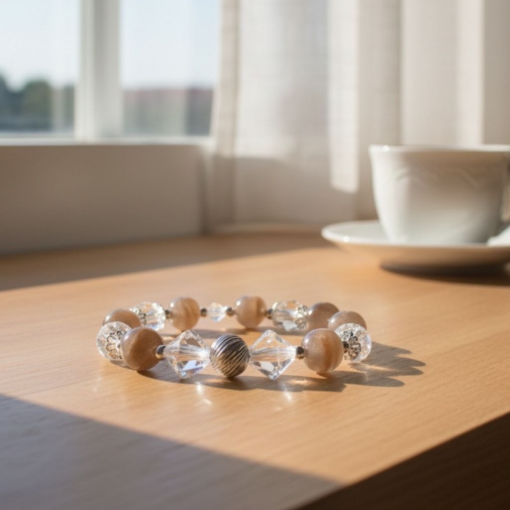 Grey Peach Moonstone &amp; Crystal Bracelet Kit