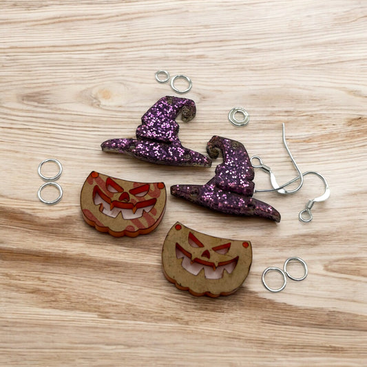 Pumpkin with Witches Hat Earring - Halloween Jewelry Making Kit - Too Cute Beads