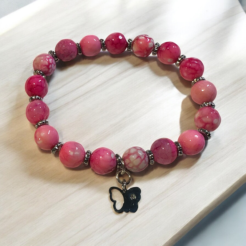 Pink Butterfly Agate Bracelet Kit