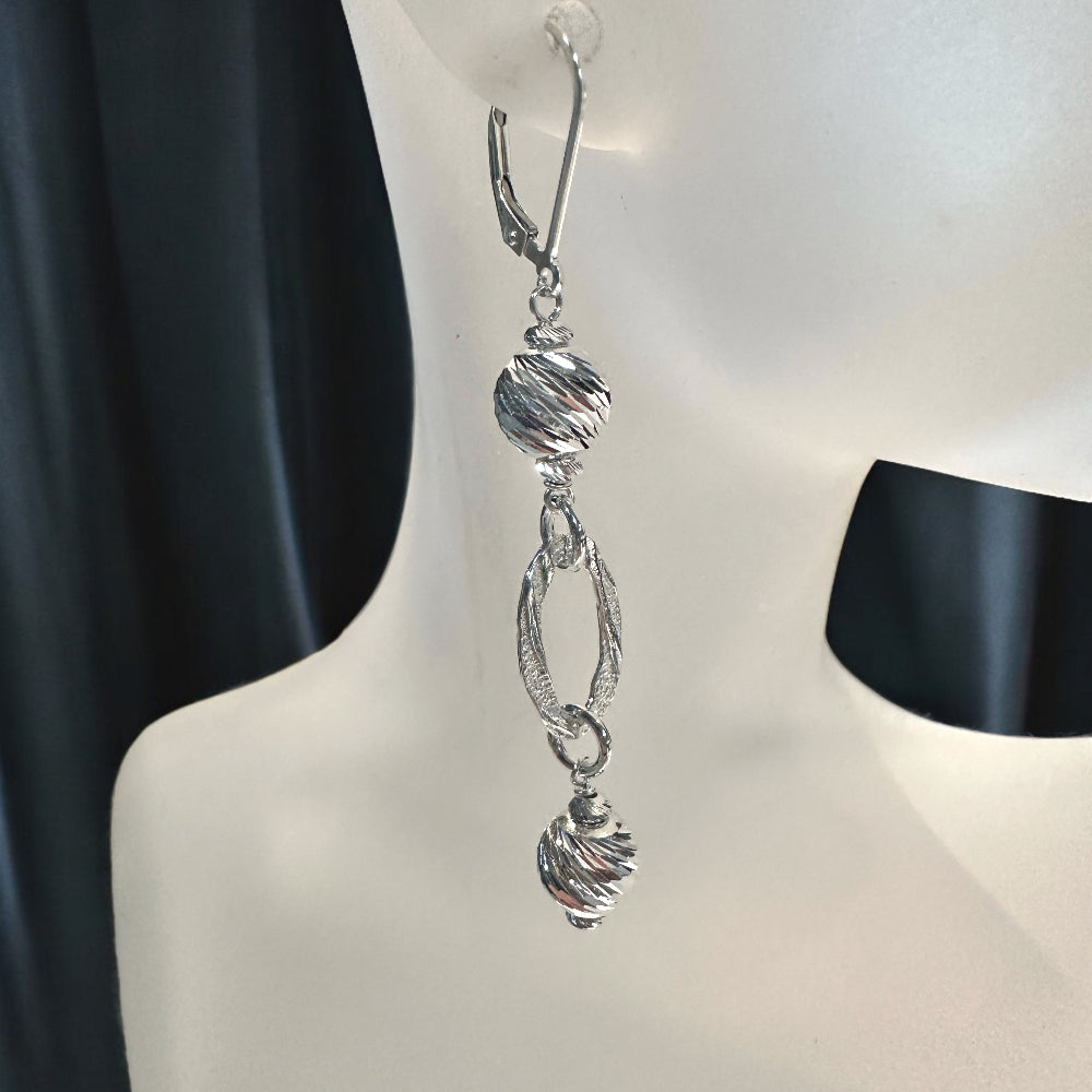Pure Silver Earrings (Ready to Wear) - Featuring Sterling Silver Multi-cut beads. 