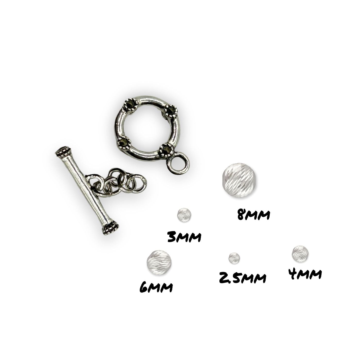 11mm Sterling Silver Toggle with Marcasite Stones