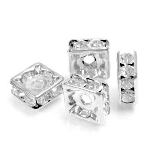 6mm Silver Plate Squaredell - Crystal (Sold by the piece)